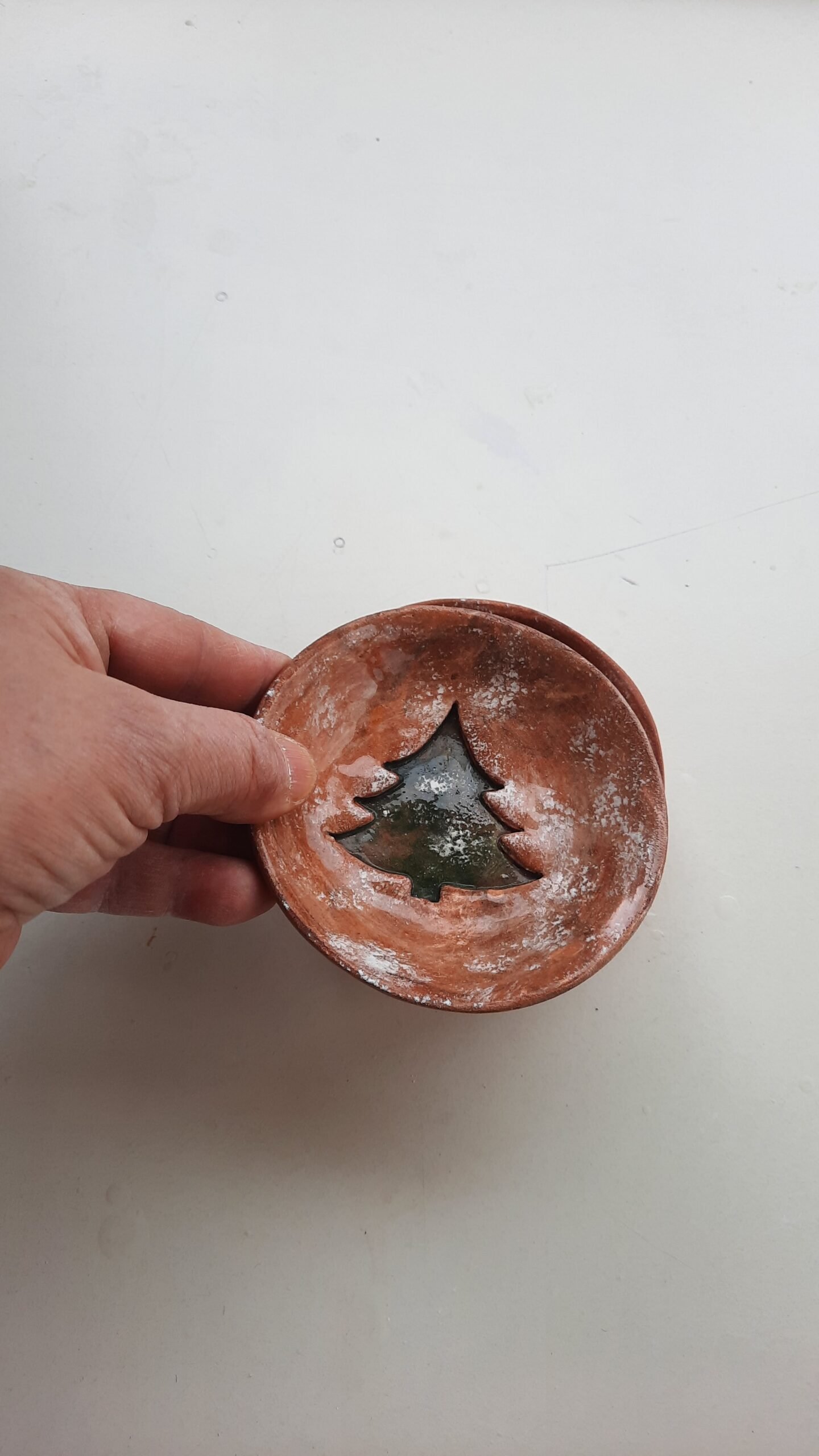 SERAMİK KASE-el yapımı 2 li çam ağacı desenli