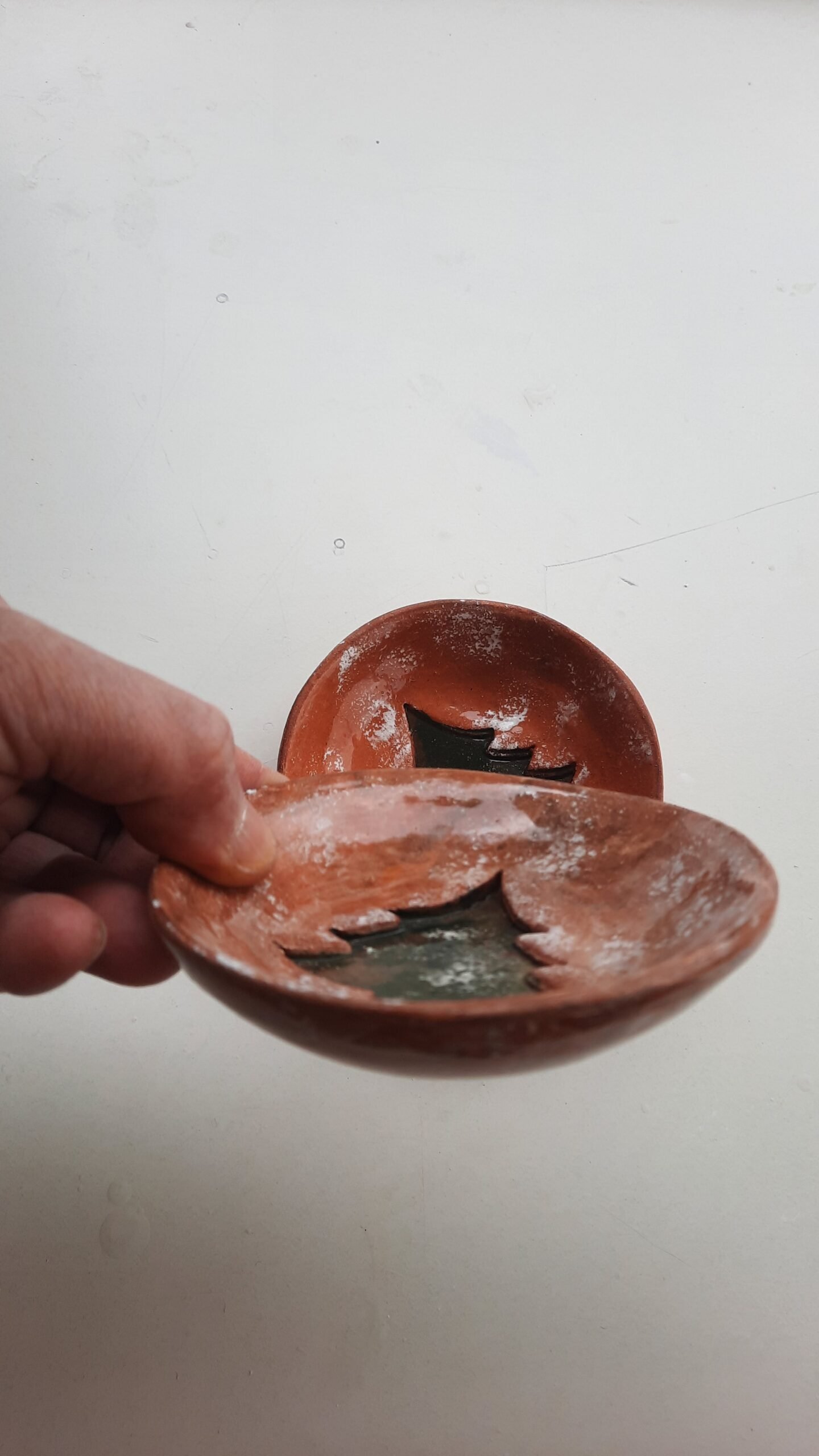 SERAMİK KASE-el yapımı 2 li çam ağacı desenli